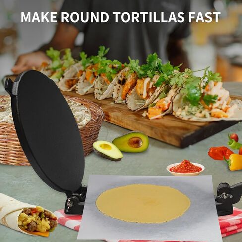 ماكينة ضغط التورتيلا من الحديد الزهر مقاس 20.32 سم، صانع تورتيلا الدقيق والشاباتي روتي، ماكينة صنع الكساديلا شديدة التحمل مع 100 قطعة من ورق البرشمان in Kuwait