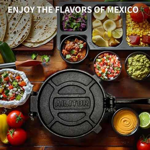 ماكينة ضغط التورتيلا من الحديد الزهر مقاس 20.32 سم، صانع تورتيلا الدقيق والشاباتي روتي، ماكينة صنع الكساديلا شديدة التحمل مع 100 قطعة من ورق البرشمان in Kuwait