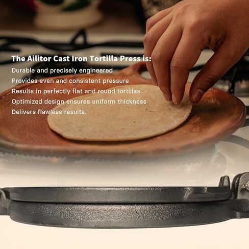 ماكينة ضغط التورتيلا من الحديد الزهر مقاس 20.32 سم، صانع تورتيلا الدقيق والشاباتي روتي، ماكينة صنع الكساديلا شديدة التحمل مع 100 قطعة من ورق البرشمان in Kuwait