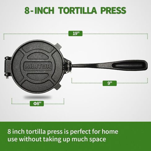 ماكينة ضغط التورتيلا من الحديد الزهر مقاس 20.32 سم، صانع تورتيلا الدقيق والشاباتي روتي، ماكينة صنع الكساديلا شديدة التحمل مع 100 قطعة من ورق البرشمان in Kuwait