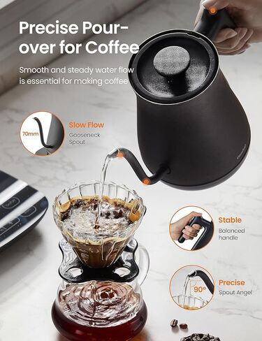 غلاية شاي كهربائية من الفولاذ المقاوم للصدأ سعة 1.7 لتر من COMFEE، غلاية مياه ساخنة خالية من مادة BPA مع ضوء LED، إيقاف تلقائي وحماية من الغليان الجاف، غلاية كهربائية سريعة الغليان بقدرة 1500 وات in Kuwait