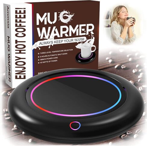 Coffee Mug Warmer, 40w High Power Fast Heating & Novel Colorful Ring Light, Coffee Warmer for Desk Auto Shut Off, 3 Temp Settings, Fits Most Cups, Cup Warmer for Scalding Coffee, Tea and Milk in Saudi Arabia