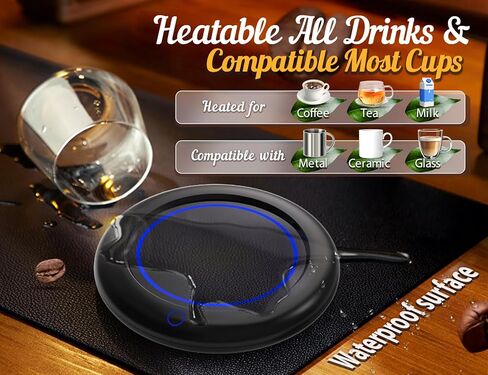 Coffee Mug Warmer, 40w High Power Fast Heating & Novel Colorful Ring Light, Coffee Warmer for Desk Auto Shut Off, 3 Temp Settings, Fits Most Cups, Cup Warmer for Scalding Coffee, Tea and Milk in Saudi Arabia