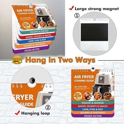 𝑶𝒗𝒆𝒓 200 𝑭𝒐𝒐𝒅𝒔 Air Fryer Cheat Sheet Magnets Cooking Guide Booklet, Air Fryer Cooking Guide Magnetic Cookbook, Air Fryer Magnetic Cheat Sheet Set(Air Fryer Accessories) in Saudi Arabia