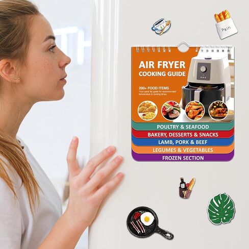 𝑶𝒗𝒆𝒓 200 𝑭𝒐𝒐𝒅𝒔 Air Fryer Cheat Sheet Magnets Cooking Guide Booklet, Air Fryer Cooking Guide Magnetic Cookbook, Air Fryer Magnetic Cheat Sheet Set(Air Fryer Accessories) in Saudi Arabia