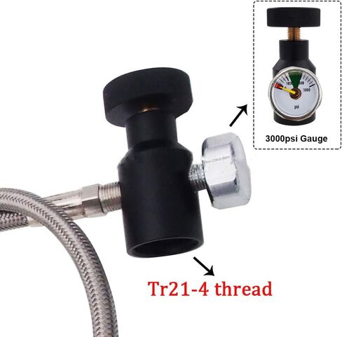 محول إعادة تعبئة أسطوانة ثاني أكسيد الكربون CGA320، ملحقات موصل زجاجة 3000 رطل لكل بوصة مربعة، صمام مزدوج خرطوم 36 بوصة مع مقياس لملء خزان الصودا in Kuwait