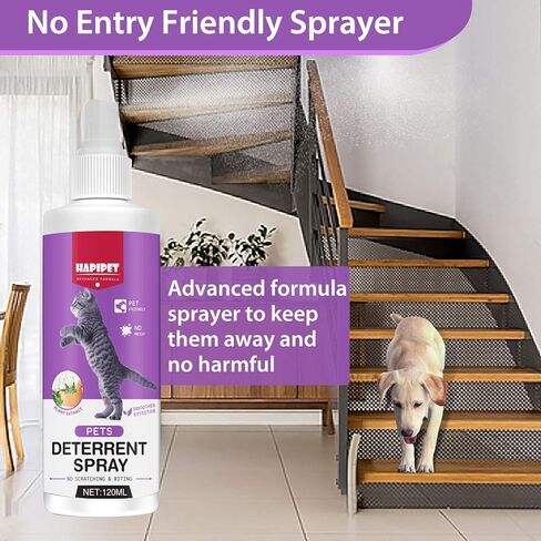 Cat Deterrent Spray, 120ML Cat Repellent Spray, Natural Cat Deterrent Indoor & Outdoor for Pet Behavior Training, Prevent Cats Scratching Furniture & Plants, Suitable for Cats & Dogs in Kuwait