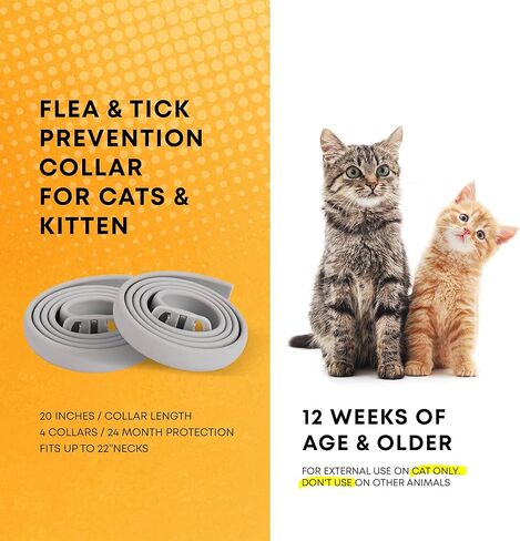 Cat Flea Tick Prevention Collar: Flea Collar for Cats Fleas Repellent Collars - Tick Prevention Collars for Cats Ticks Control for Kitten - 4 Pack 24 Month Protection in Kuwait