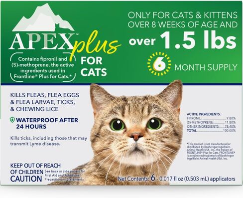 Apex Plus Flea Treatment for Cats, 1.5+ lbs | 6-Month Supply | Cat Flea and Tick Treatment Drops | 24-Hour Activation, Waterproof, 30-Day Protection in Saudi Arabia