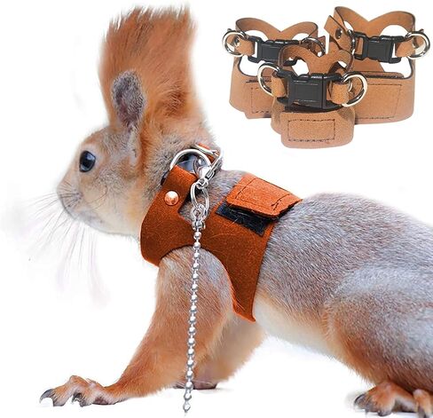 3 Pack Squirrel Harness and Leash Set - Adjustable Traction Rope Strap Anti-Biting Chain,Small Animal Training Walking Vest Leash for Squirrel Gerbil Chinchilla Rat (3 Pack (S/M/L),Brown) in Saudi Arabia