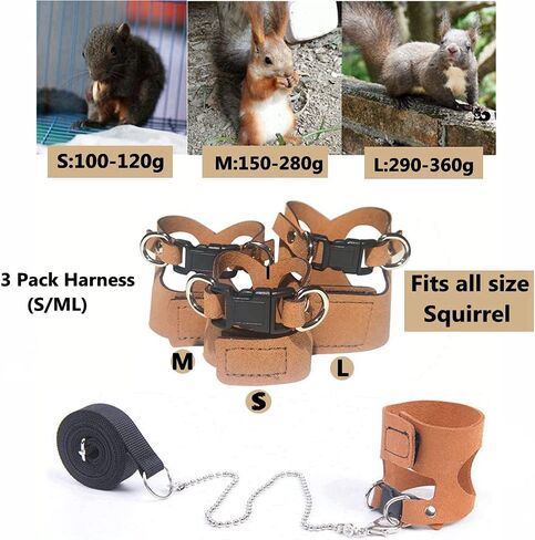 3 Pack Squirrel Harness and Leash Set - Adjustable Traction Rope Strap Anti-Biting Chain,Small Animal Training Walking Vest Leash for Squirrel Gerbil Chinchilla Rat (3 Pack (S/M/L),Brown) in Saudi Arabia