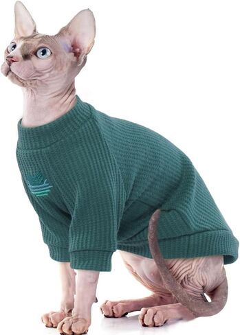 ROZKITCH Sphynx Cat Clothes, Breathable Hairless Cat Shirt with Sleeves, Turtleneck Kitten Pullover Pajamas Outfit for Cornish Rex, Devon Rex, Peterbald, Puppy Small Dogs All Seasons Green L in Saudi Arabia