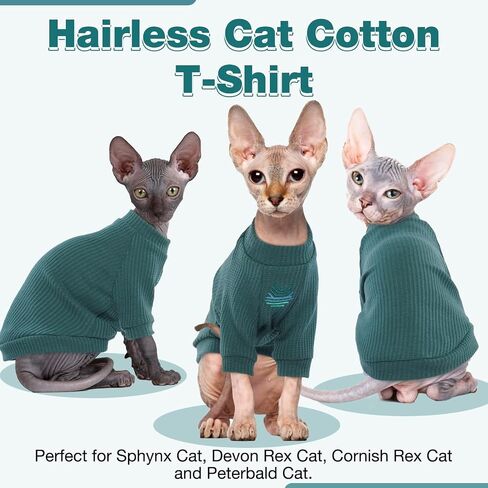 ROZKITCH Sphynx Cat Clothes, Breathable Hairless Cat Shirt with Sleeves, Turtleneck Kitten Pullover Pajamas Outfit for Cornish Rex, Devon Rex, Peterbald, Puppy Small Dogs All Seasons Green L in Saudi Arabia
