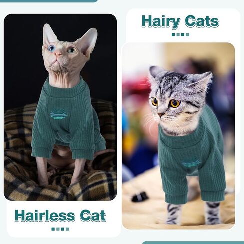 ROZKITCH Sphynx Cat Clothes, Breathable Hairless Cat Shirt with Sleeves, Turtleneck Kitten Pullover Pajamas Outfit for Cornish Rex, Devon Rex, Peterbald, Puppy Small Dogs All Seasons Green L in Saudi Arabia