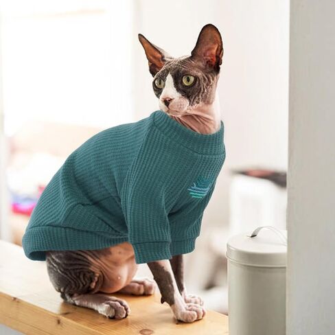 ROZKITCH Sphynx Cat Clothes, Breathable Hairless Cat Shirt with Sleeves, Turtleneck Kitten Pullover Pajamas Outfit for Cornish Rex, Devon Rex, Peterbald, Puppy Small Dogs All Seasons Green L in Saudi Arabia