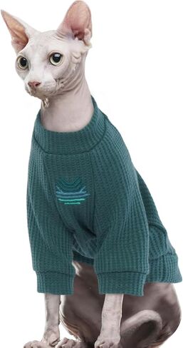 ROZKITCH Sphynx Cat Clothes, Breathable Hairless Cat Shirt with Sleeves, Turtleneck Kitten Pullover Pajamas Outfit for Cornish Rex, Devon Rex, Peterbald, Puppy Small Dogs All Seasons Green L in Saudi Arabia