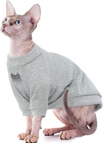 ملابس القطط من ROZKITCH Sphynx، قميص قطط بدون شعر مسامي بأكمام، بلوفر بياقة مدورة للقطط الصغيرة من أجل كورنيش ريكس، ديفون ريكس، بيتربالد، جرو الكلاب الصغيرة في جميع الفصول باللون الأخضر L in Kuwait