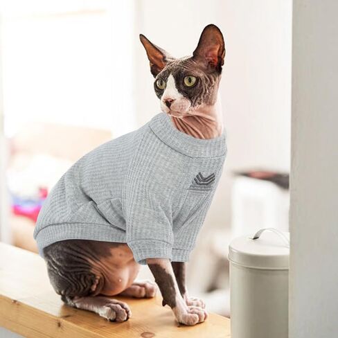 ملابس القطط من ROZKITCH Sphynx، قميص قطط بدون شعر مسامي بأكمام، بلوفر بياقة مدورة للقطط الصغيرة من أجل كورنيش ريكس، ديفون ريكس، بيتربالد، جرو الكلاب الصغيرة في جميع الفصول باللون الأخضر L in Kuwait
