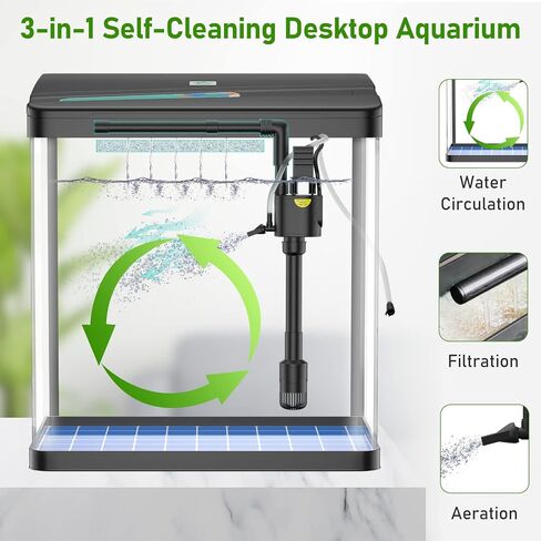 PONDON Betta Fish Tank, 2 Gallon Glass Aquarium, 3 in 1 Fish Tank with Filter and Light, Desktop Small Fish Tank for Betta Fish, Shrimp, Goldfish (White) in Saudi Arabia