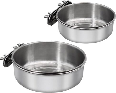 2 Pcs Small Bird Feeding Dish Cups,Parrot Food Bowl Cage with Clamp Holder Stainless Steel,Birdcage Coop Water Feeder for Cockatiel Parakeet Macaw Finches Lovebirds Small Animals (2 Pack, Small) in Saudi Arabia