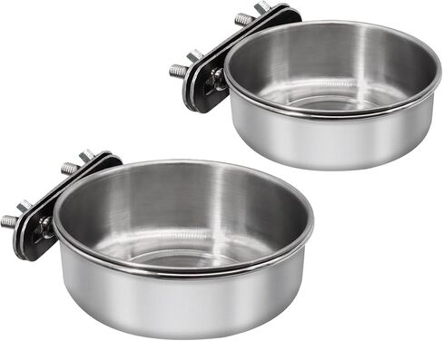 2 Pcs Small Bird Feeding Dish Cups,Parrot Food Bowl Cage with Clamp Holder Stainless Steel,Birdcage Coop Water Feeder for Cockatiel Parakeet Macaw Finches Lovebirds Small Animals (2 Pack, Small) in Saudi Arabia