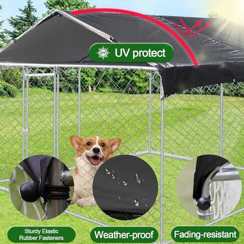 Outdoor Dog Kennel with Roof, Dog House Steel Fence with Waterproof UV-Resistant Cover, Dog Enclosures for Backyard Farm Use(9.8 * 9.8 * 5.6FT) in Kuwait