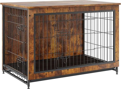 VEVOR Dog Crate Furniture, 38 inch Wooden Dog Crate with Double Doors, Heavy-Duty Dog Cage End Table with Multi-Purpose Removable Tray, Modern Dog Kennel Indoor for Dogs up to 70lb, Rustic Brown in Saudi Arabia