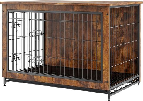 VEVOR Dog Crate Furniture, 38 inch Wooden Dog Crate with Double Doors, Heavy-Duty Dog Cage End Table with Multi-Purpose Removable Tray, Modern Dog Kennel Indoor for Dogs up to 70lb, Rustic Brown in Saudi Arabia