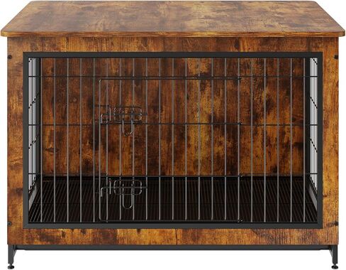 VEVOR Dog Crate Furniture, 38 inch Wooden Dog Crate with Double Doors, Heavy-Duty Dog Cage End Table with Multi-Purpose Removable Tray, Modern Dog Kennel Indoor for Dogs up to 70lb, Rustic Brown in Saudi Arabia
