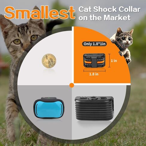 Tiniest Cat Shock Collar, Lightest Cat Training Collar with Remote for Small Cats 5-15lbs & Medium Large Cats/Puppies, Waterproof, Rechargeable, 1300ft Range (Orange) in Kuwait