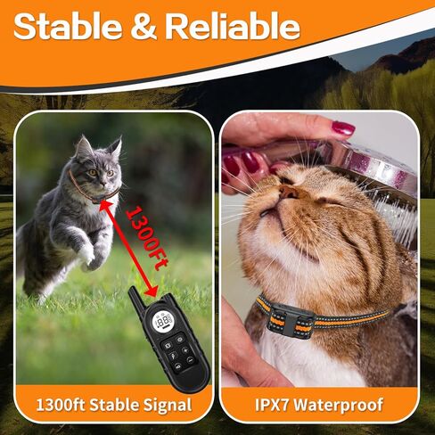Tiniest Cat Shock Collar, Lightest Cat Training Collar with Remote for Small Cats 5-15lbs & Medium Large Cats/Puppies, Waterproof, Rechargeable, 1300ft Range (Orange) in Kuwait