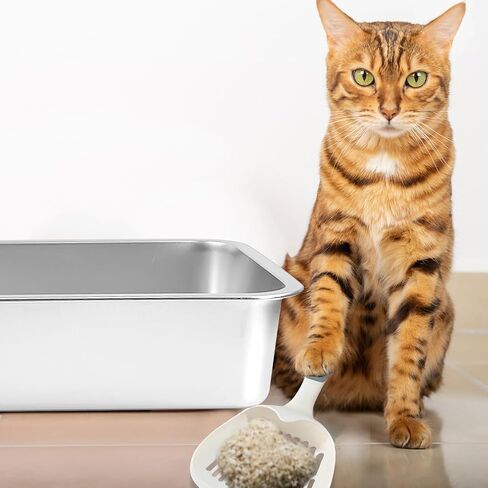 3 Pack Stainless Steel Cat Litter Box with 3 Pcs Cat Litter Scoop Large Cat Litter Box Metal Litter Scoops for Indoor Kitten, Small Medium, Large, Rustproof, Non Stick Smooth Surface, Easy to Clean in Saudi Arabia