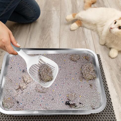 3 Pack Stainless Steel Cat Litter Box with 3 Pcs Cat Litter Scoop Large Cat Litter Box Metal Litter Scoops for Indoor Kitten, Small Medium, Large, Rustproof, Non Stick Smooth Surface, Easy to Clean in Saudi Arabia