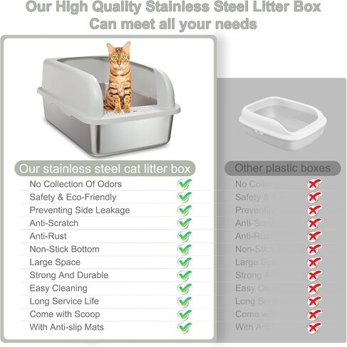 Upgraded Enclosed Stainless Steel Cat Litter Box, High Sided XXL Extra Large Litter Box for Big & Multiple Cats, Easy Cleaning High Wall Side Covered Litter Box with Scoop in Saudi Arabia