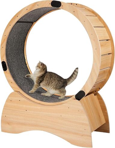 4-in-1 Cat Exercise Wheel, Cat Wheel Wood with Eight TPE Sile, Cat Litter Fitness Wheel for Indoor Cats,Climbing Ladders,Cat Scratching Board,Cat Bowls,Natural Wood in Saudi Arabia