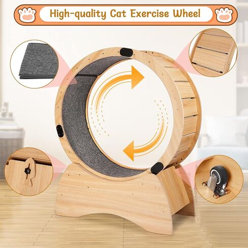 4-in-1 Cat Exercise Wheel, Cat Wheel Wood with Eight TPE Sile, Cat Litter Fitness Wheel for Indoor Cats,Climbing Ladders,Cat Scratching Board,Cat Bowls,Natural Wood in Saudi Arabia