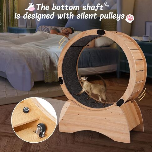 4-in-1 Cat Exercise Wheel, Cat Wheel Wood with Eight TPE Sile, Cat Litter Fitness Wheel for Indoor Cats,Climbing Ladders,Cat Scratching Board,Cat Bowls,Natural Wood in Saudi Arabia