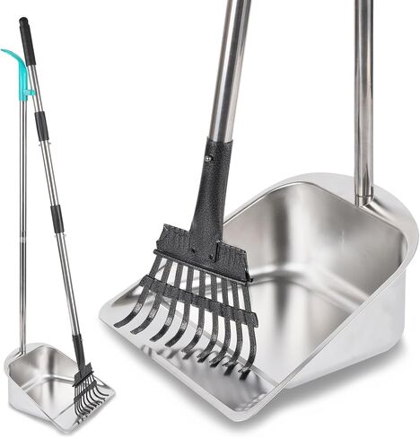 Dog Pooper Scooper for Large Dogs with 36.6" Long Handle,Metal Poop Scooper for Dogs-10.5" Width Stainless Steel Tray and Rake Set,Sturdy Dog Poop Scooper for Yard in Kuwait
