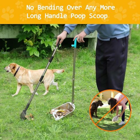 Dog Pooper Scooper for Large Dogs with 36.6" Long Handle,Metal Poop Scooper for Dogs-10.5" Width Stainless Steel Tray and Rake Set,Sturdy Dog Poop Scooper for Yard in Kuwait