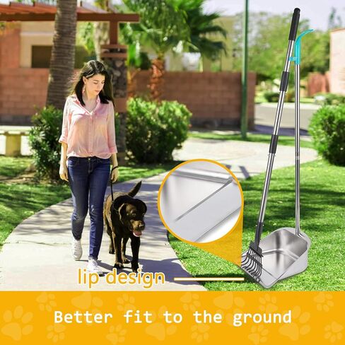 Dog Pooper Scooper for Large Dogs with 36.6" Long Handle,Metal Poop Scooper for Dogs-10.5" Width Stainless Steel Tray and Rake Set,Sturdy Dog Poop Scooper for Yard in Kuwait