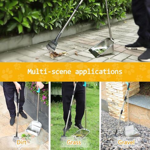 Dog Pooper Scooper for Large Dogs with 36.6" Long Handle,Metal Poop Scooper for Dogs-10.5" Width Stainless Steel Tray and Rake Set,Sturdy Dog Poop Scooper for Yard in Kuwait