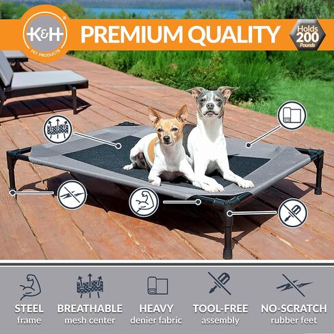 K&H Pet Products Raised Cooling Outdoor Dog Bed, Portable Elevated Dog Bed, Washable Mesh Pet Camping Gear, Heavy Duty Metal Frame Cat Hammock Bed, Inside Outside Dog Cot Bed, Medium Chocolate/Black in Saudi Arabia