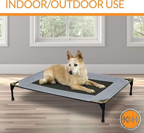 K&H Pet Products Raised Cooling Outdoor Dog Bed, Portable Elevated Dog Bed, Washable Mesh Pet Camping Gear, Heavy Duty Metal Frame Cat Hammock Bed, Inside Outside Dog Cot Bed, Medium Chocolate/Black in Saudi Arabia