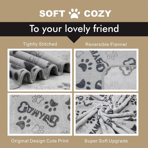 1 Pack 3 Dog Blankets, 31x41Inch Upgraded Dog Cat Flannel Blankets Washable, Dog Blanket Soft Pet Throw Cover for Kennel Bed, Cute Paw Pattern, Pet Blanket, Medium Small Dogs, Grey in Saudi Arabia