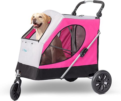 Dog Stroller for Large Dogs, 3 Wheel Foldable Pet Stroller for Medium Large Dogs, Heavy Duty Dog Wagons and Cart Up to 100 LBS (Orange) in Saudi Arabia