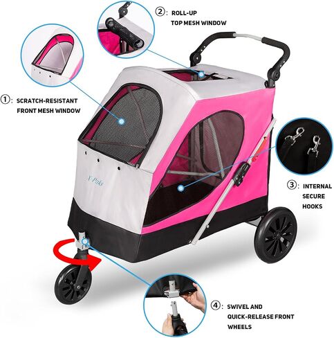 Dog Stroller for Large Dogs, 3 Wheel Foldable Pet Stroller for Medium Large Dogs, Heavy Duty Dog Wagons and Cart Up to 100 LBS (Orange) in Saudi Arabia
