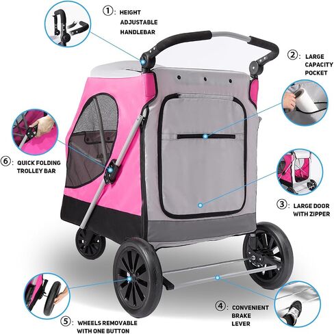 Dog Stroller for Large Dogs, 3 Wheel Foldable Pet Stroller for Medium Large Dogs, Heavy Duty Dog Wagons and Cart Up to 100 LBS (Orange) in Saudi Arabia