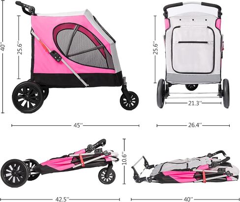 Dog Stroller for Large Dogs, 3 Wheel Foldable Pet Stroller for Medium Large Dogs, Heavy Duty Dog Wagons and Cart Up to 100 LBS (Orange) in Saudi Arabia