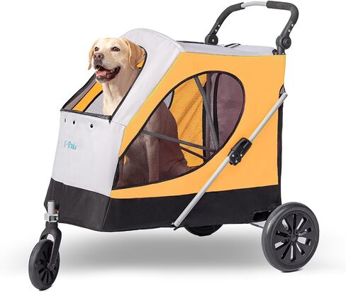 Dog Stroller for Large Dogs, 3 Wheel Foldable Pet Stroller for Medium Large Dogs, Heavy Duty Dog Wagons and Cart Up to 100 LBS (Orange) in Saudi Arabia