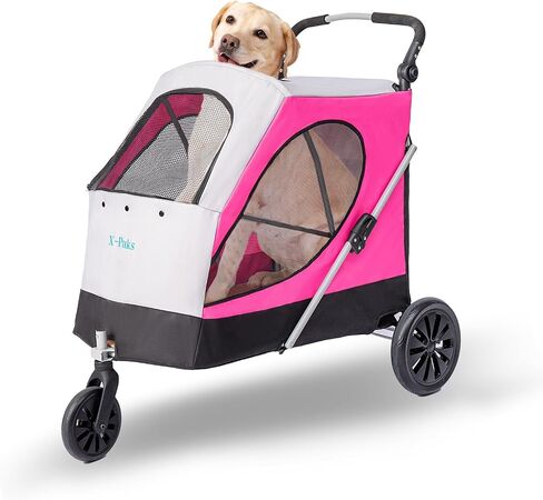 Dog Stroller for Large Dogs, 3 Wheel Foldable Pet Stroller for Medium Large Dogs, Heavy Duty Dog Wagons and Cart Up to 100 LBS (Orange) in Saudi Arabia